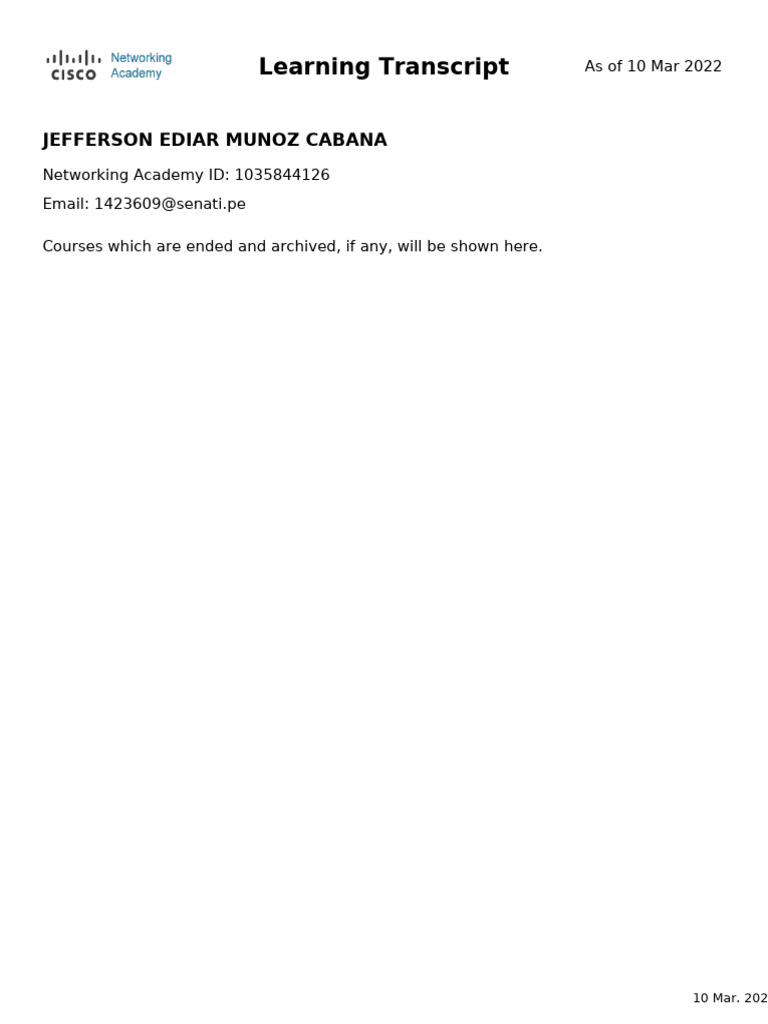 NetAcad Learning Transcript PDF