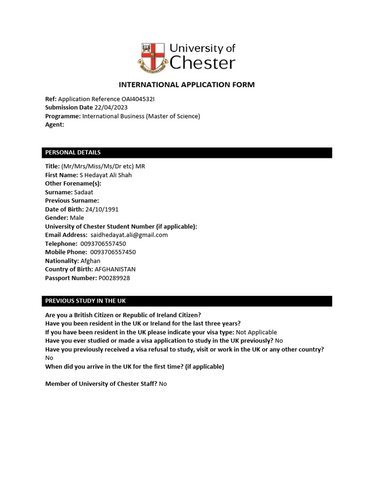 International Business MSc Application Form | PDF | International ...