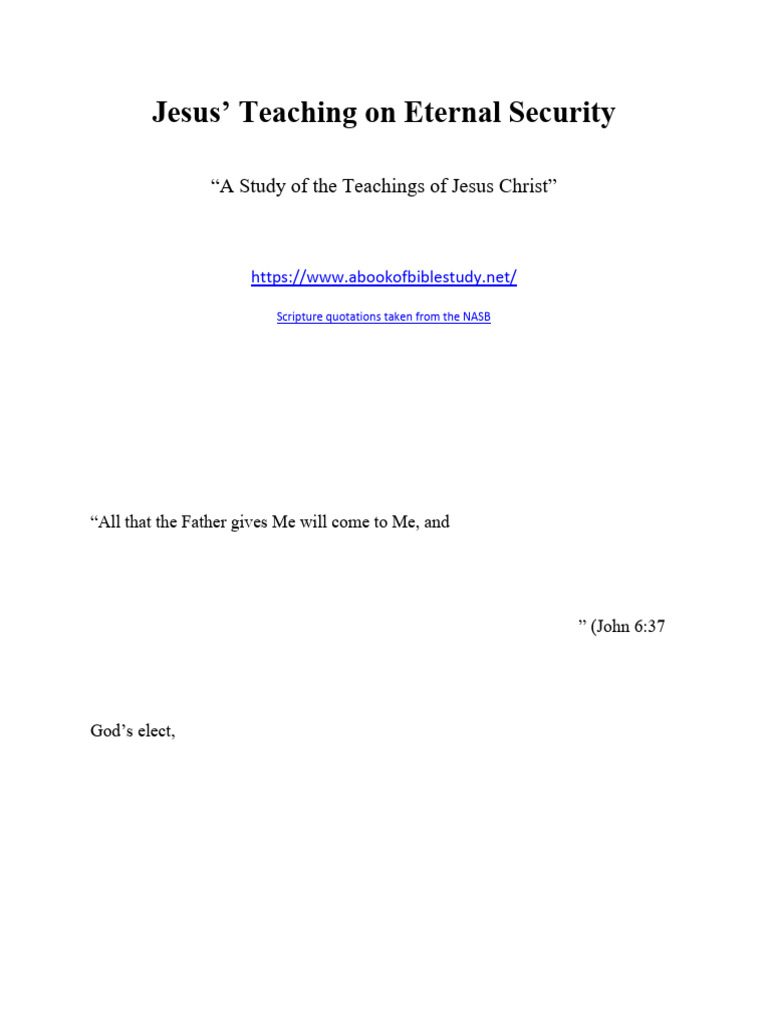 Jesus' Teaching On Eternal Security | PDF | Perseverance Of The Saints ...