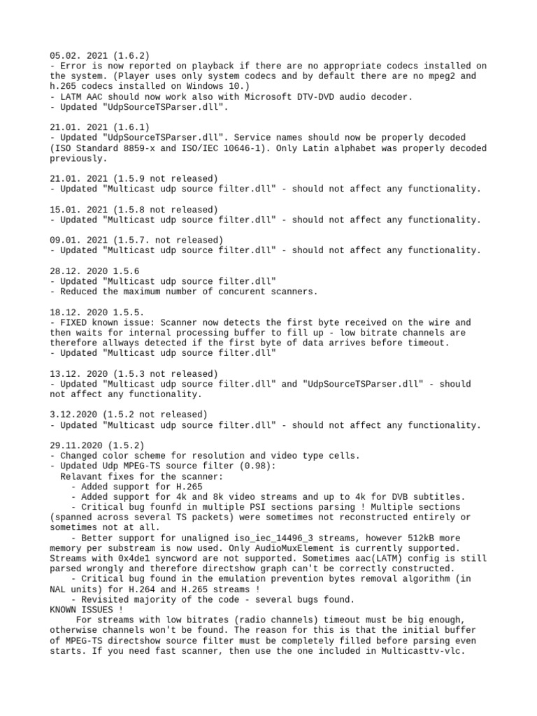 UDP Source Filter Changelog | PDF | Codec | Computing