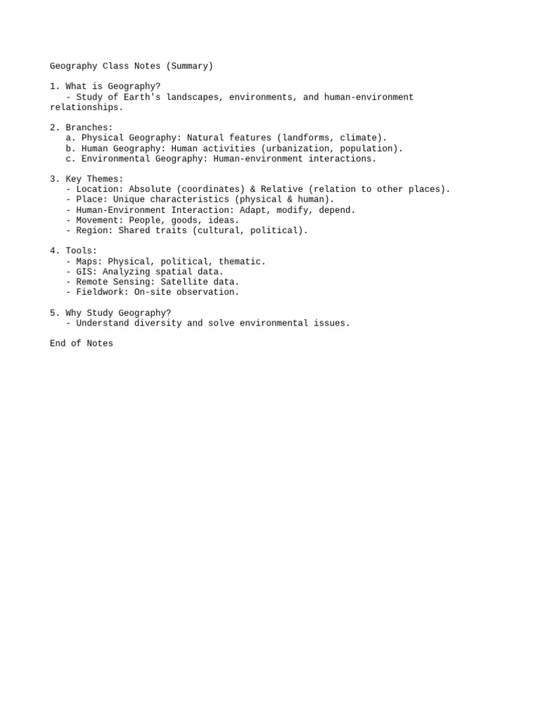 Geography Class Notes Summary | PDF
