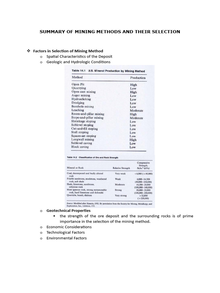 Mining Methods: Selection Criteria Overview | PDF | Mining | Petroleum