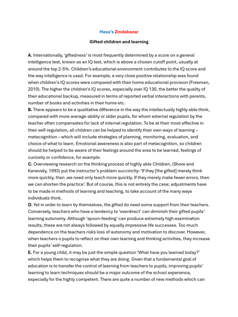 Understanding Gifted Children's Learning | PDF | Intellectual ...