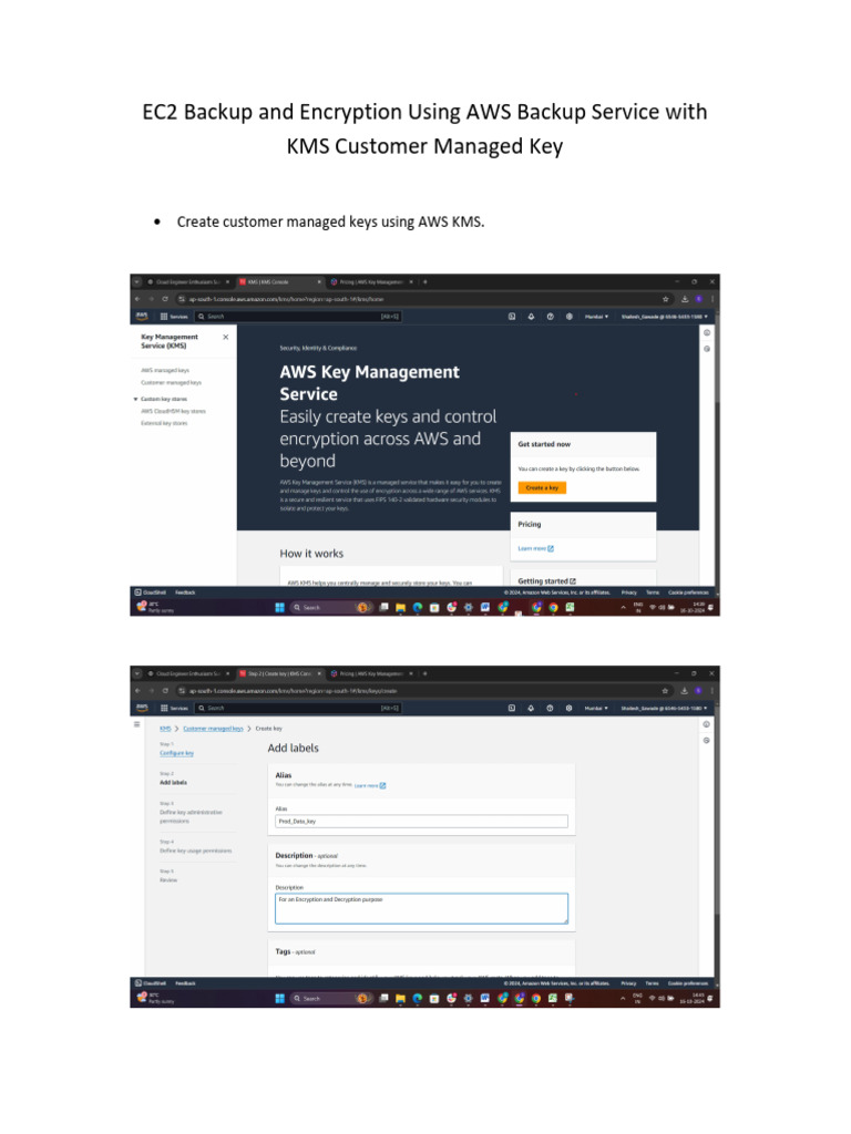 EC2 Backup and Encryption Using AWS Backup With KMS | PDF