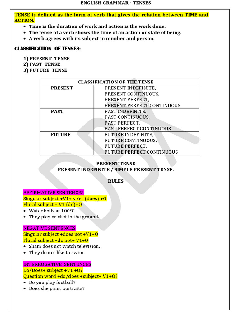 Grade 10 Tenses | PDF | English Grammar | Grammatical Tense