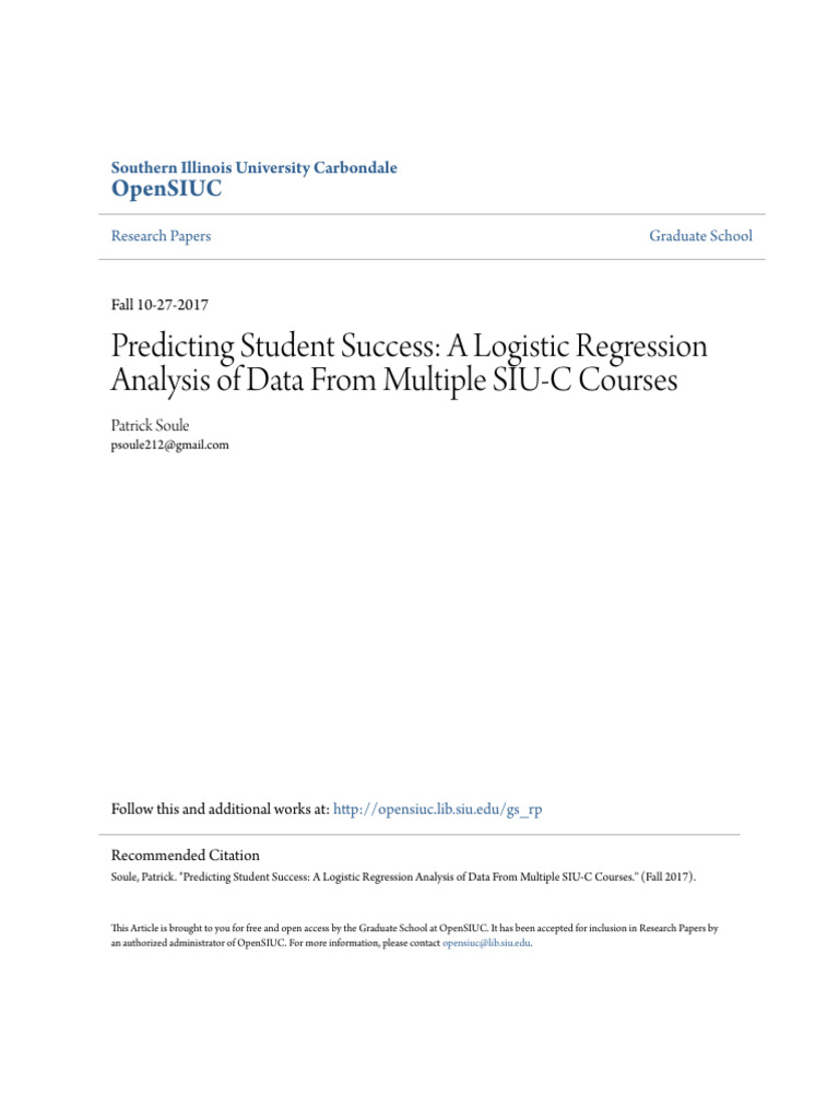 Predicting Student Success - A Logistic Regression Analysis of Dat ...
