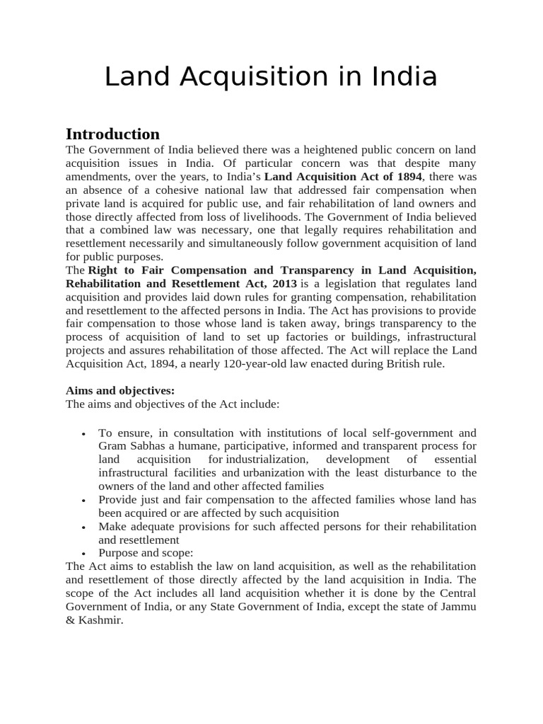Land Acquisition Act 2013 Overview | PDF | Eminent Domain | Property