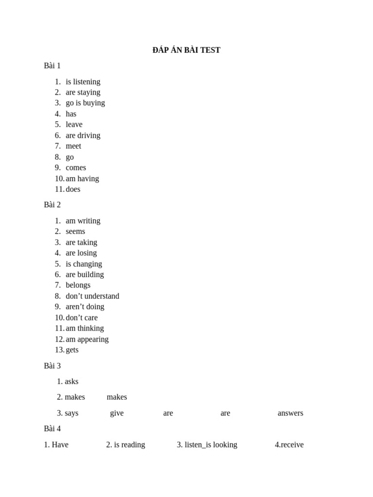 Đáp Án Bài Test Tiếng Anh FSEL | PDF