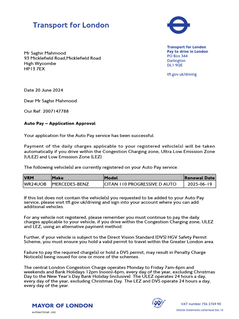 Transport For London: Auto Pay - Application Approval | PDF | Transport ...