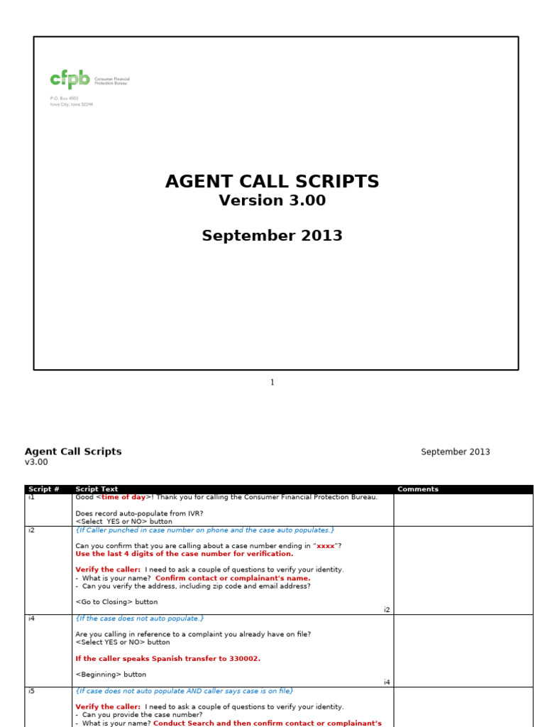 Attachment 2 Telephone Scripts Payday Intake Form 3170 - 0011 | PDF ...