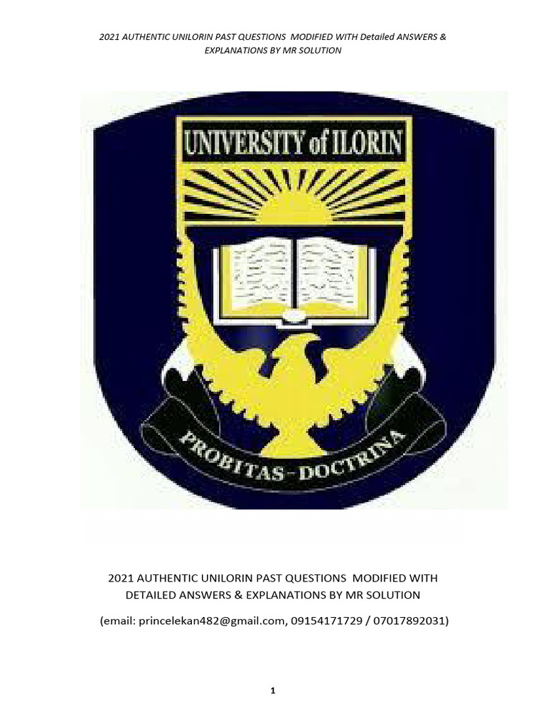 2021 Authentic Unilorin Past Questions and Answers With Detailed ...