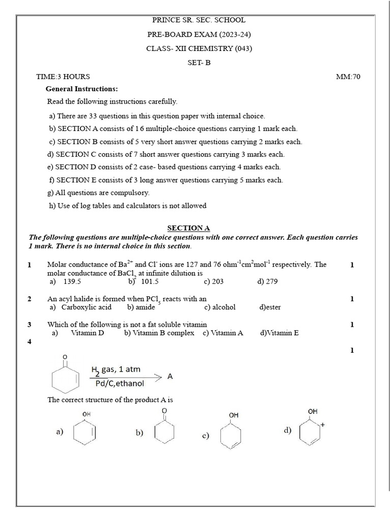 CLASS XII SET B (1) | PDF | Coordination Complex | Chemistry