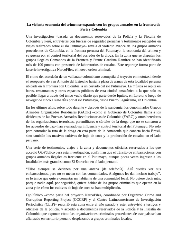 La Violenta Economía Del Crimen Se Expande Con Los Grupos Armados en La ...