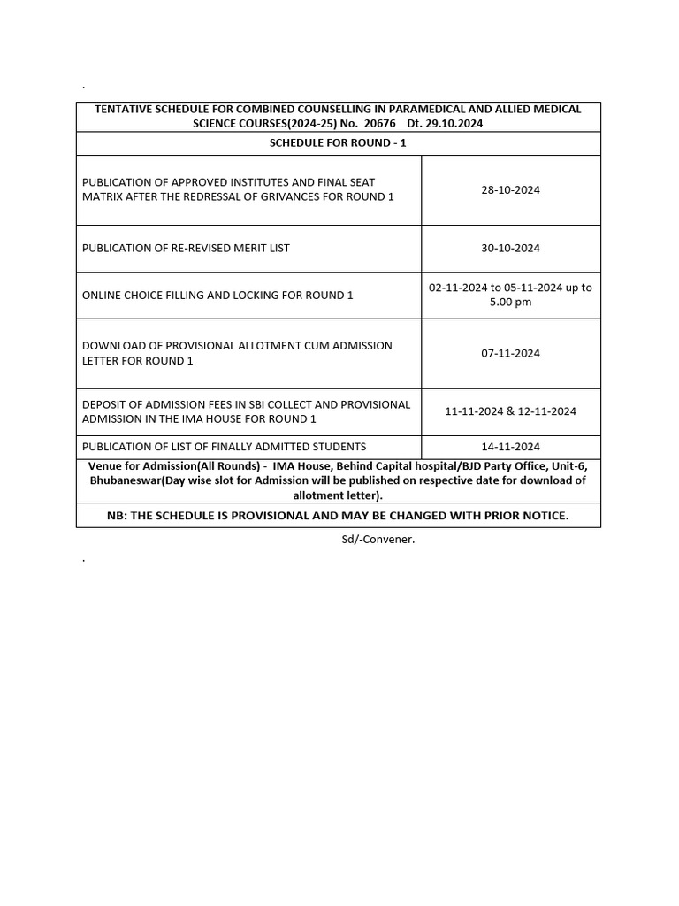 Tentative Schedule Round 1 2024 - 29!10!2024 | PDF