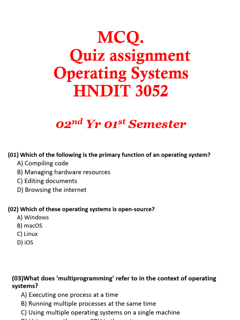 Mcq os assign pdf process computing operating system