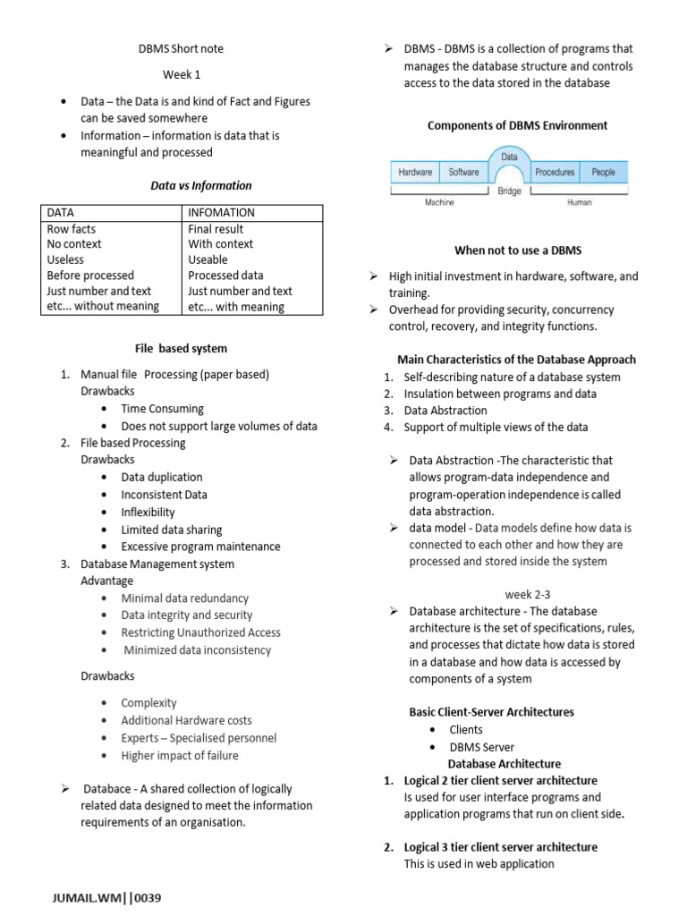 DBMS Short note(JUMAIL) | PDF | Databases | Conceptual Model