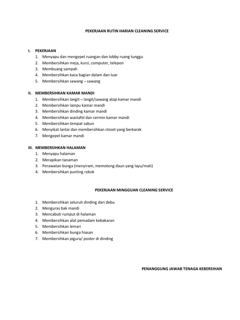 Pekerjaan Rutin Harian Cleaning Service