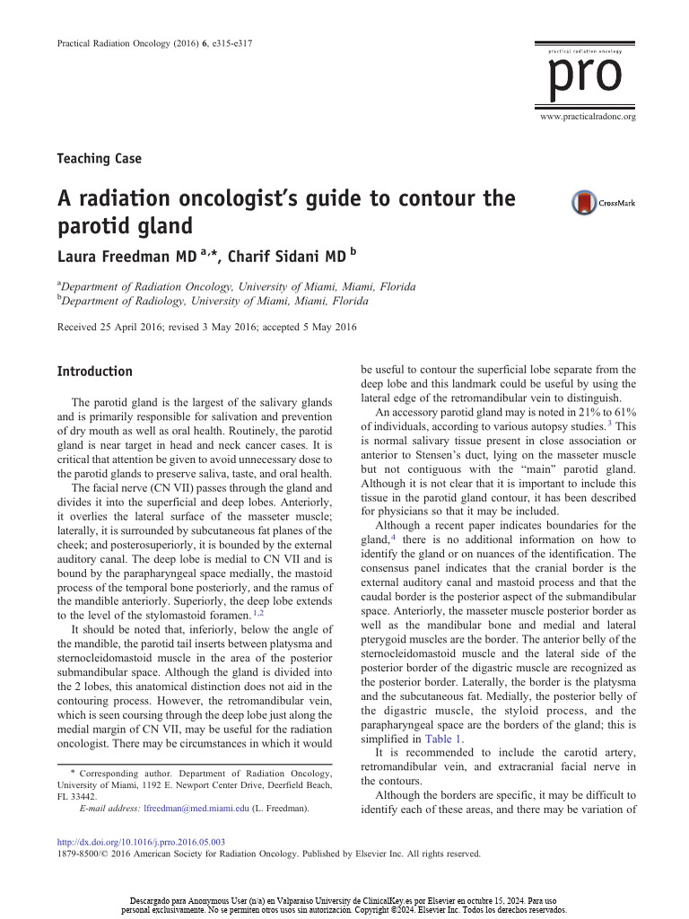 Contouring the Parotid Gland in Radiation Oncology | PDF | Human Head ...