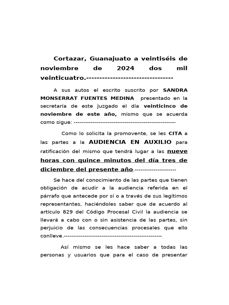 Citación a Audiencia en Juzgado Civil | PDF | Justicia | Crimen y violencia