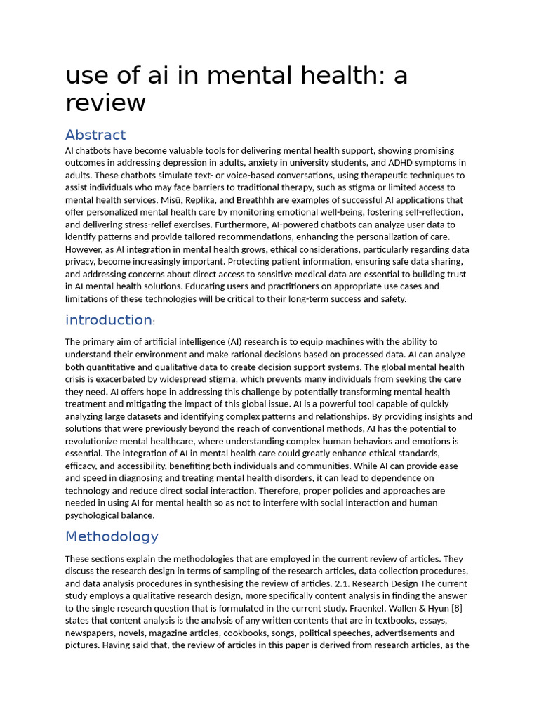 AI Chatbots in Mental Health Support | PDF | Artificial Intelligence ...