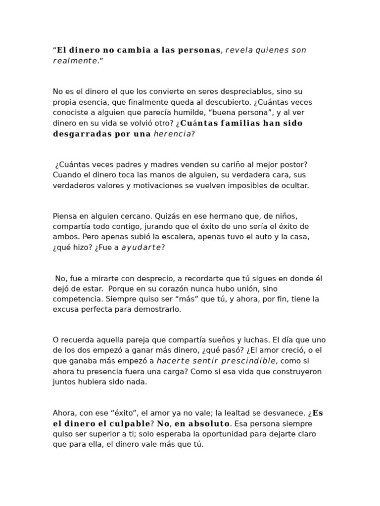 El Dinero No Revela A Las Personas | PDF | Amor