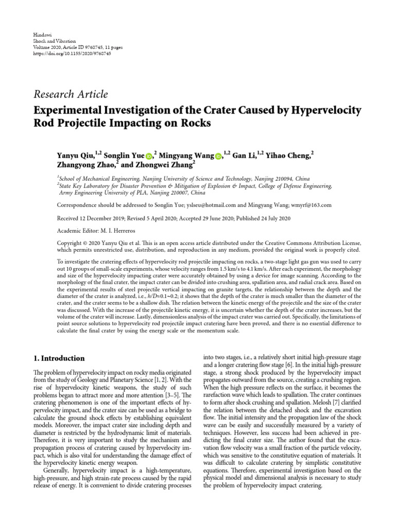 Experimental Investigation of The Crater Caused by | PDF | Impact ...
