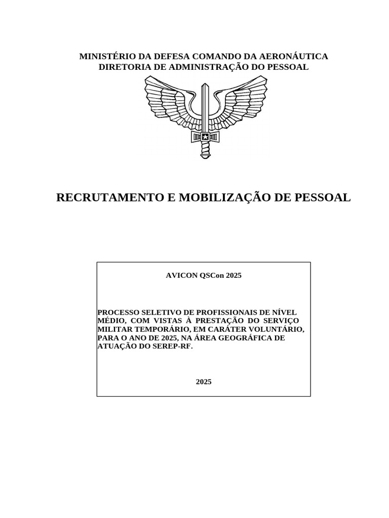 Processo Seletivo QSCon 2025 Aeronáutica | PDF | Conscrição | Militar