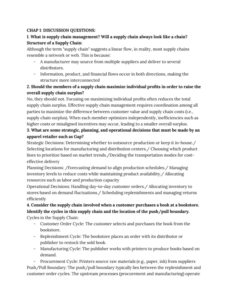 Discussion Questions | PDF | Supply Chain | Logistics