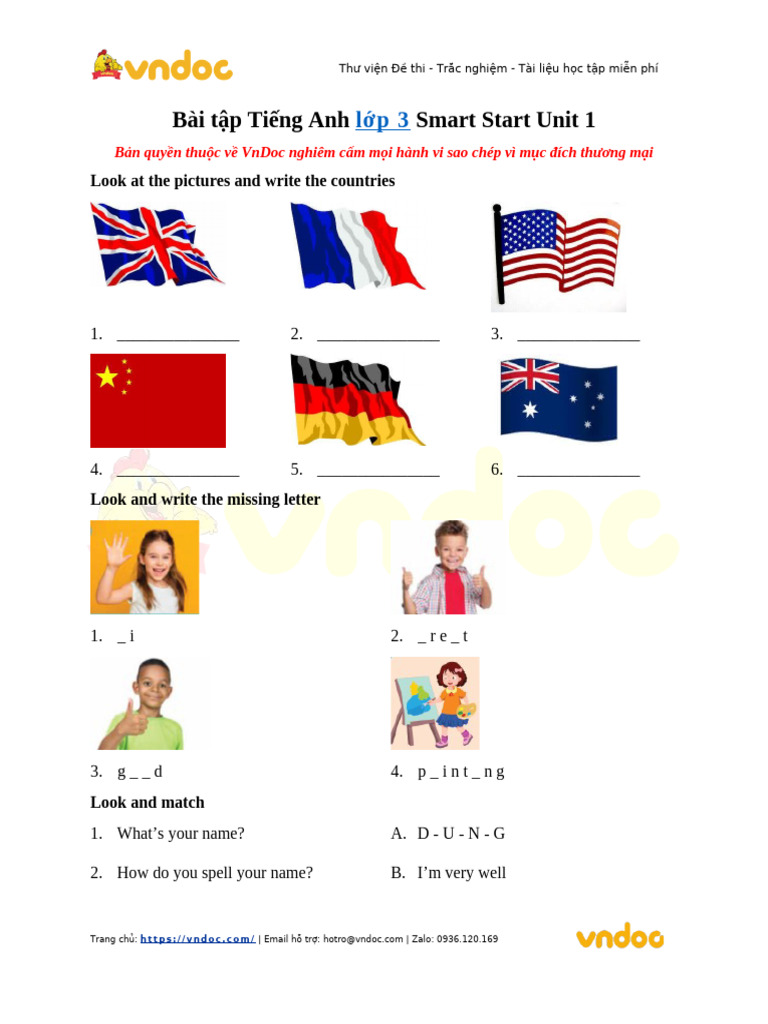 Bai Tap Tieng Anh Lop 3 Smart Start Unit 1 | PDF
