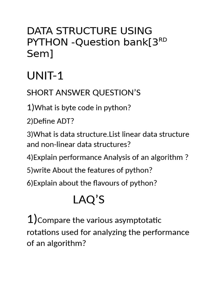 DATA STRUCTURE USING PYTHON QUESTION BANK | PDF | Computing | Algorithms