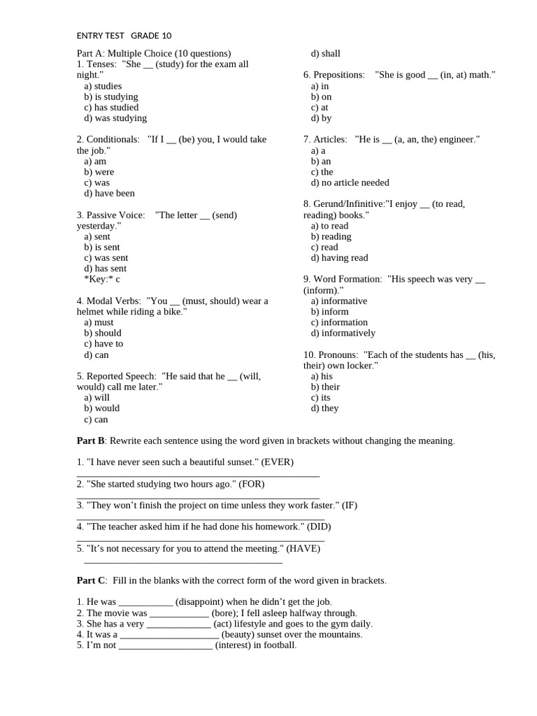 Grade 10 English Entry Test | PDF | Neil Armstrong | Language Mechanics