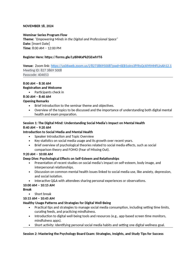 Webinar Series Program Flow BESTLINK 2024 | PDF | Psychological ...
