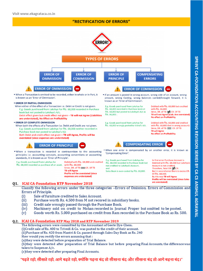 SPRINT-2 Rectification of Errors | PDF | Debits And Credits | Accounting