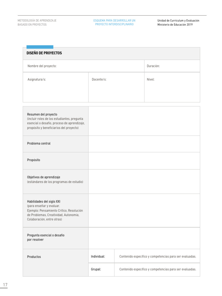Esquema para Proyectos Interdisciplinarios | PDF | Evaluación | Plan de ...