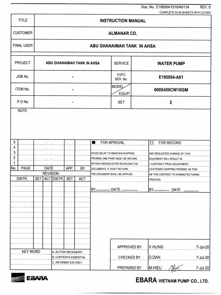Pump - Instruction Manual For E195054-A01 Rev.1 (Updated With OIl ...