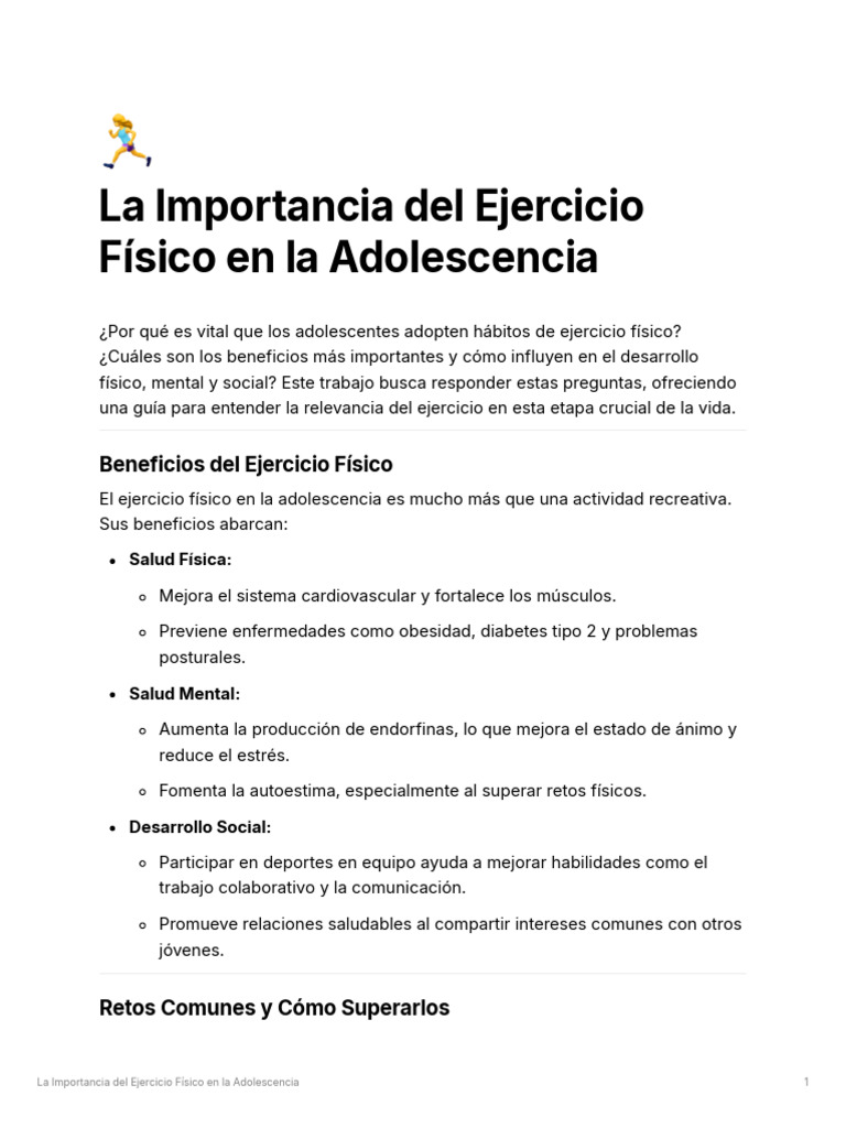 La Importancia Del Ejercicio Fsico en La Adolescencia | PDF