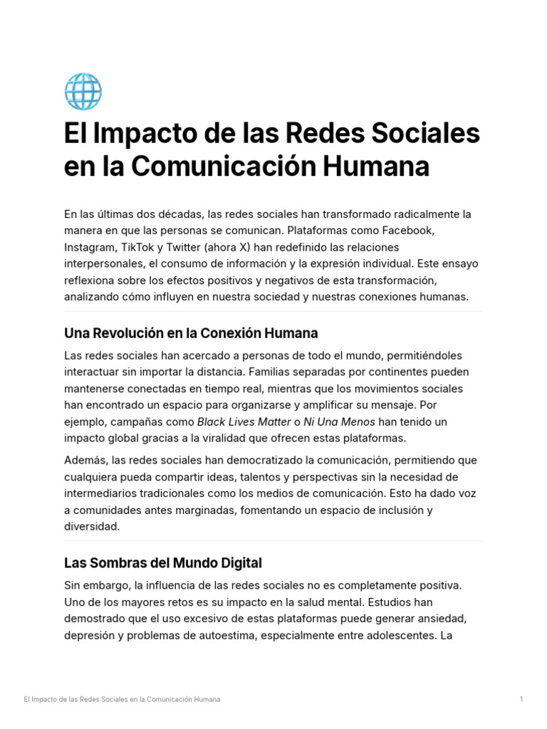 Redes Sociales y Comunicación Humana | PDF | Servicio de redes sociales ...
