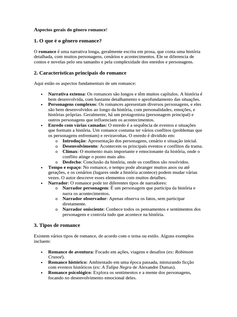 Características do Gênero Romance | PDF | Pronome | Assunto (gramática)