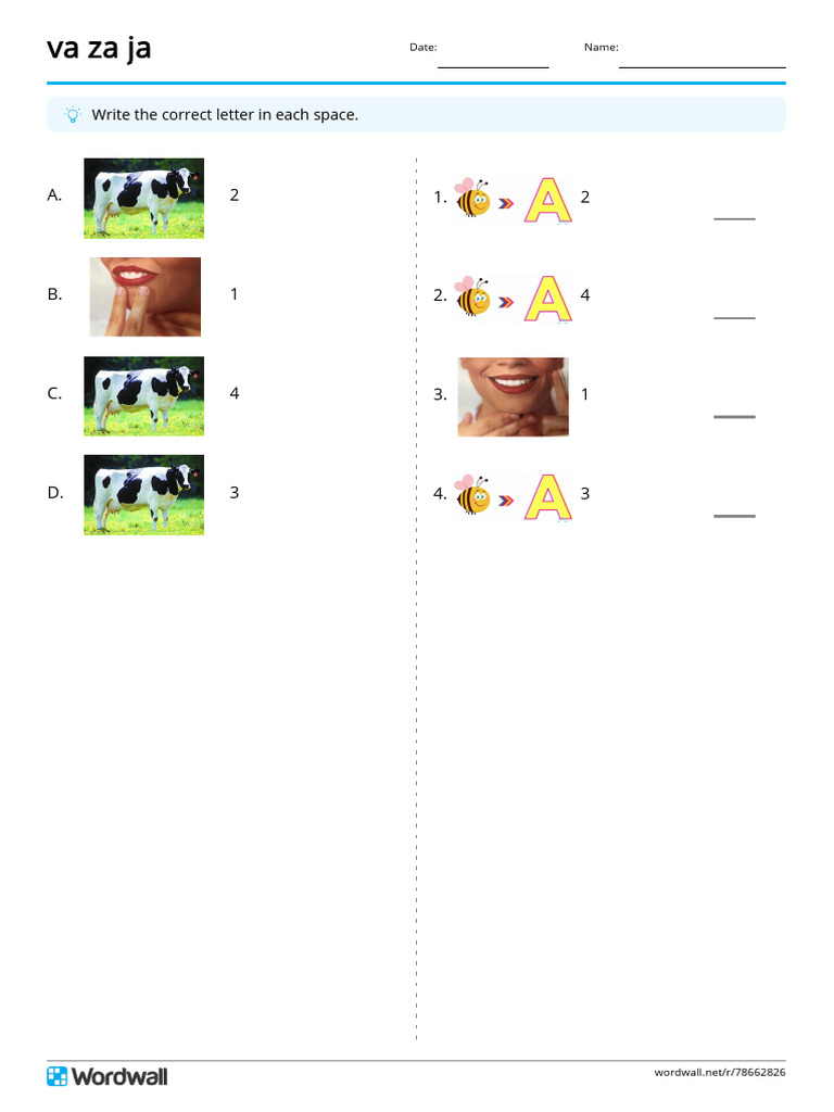 Va Za Ja Match Up Write The Answer | PDF
