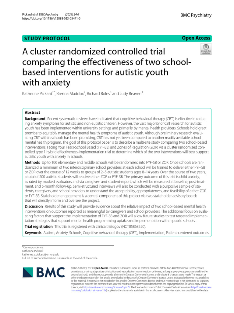 A Cluster Randomized Controlle | PDF | Cognitive Behavioral Therapy ...