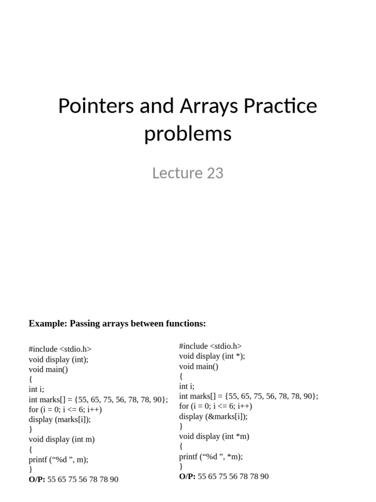 Lec 23 Pointers and Arrays Practise Problems | PDF | Pointer (Computer ...