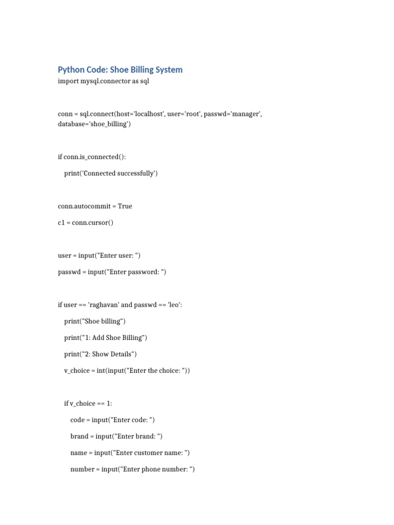 Shoe Billing Code | PDF