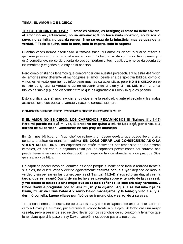 El Amor No Es Ciego: Perspectiva Bíblica | PDF | Amor | David