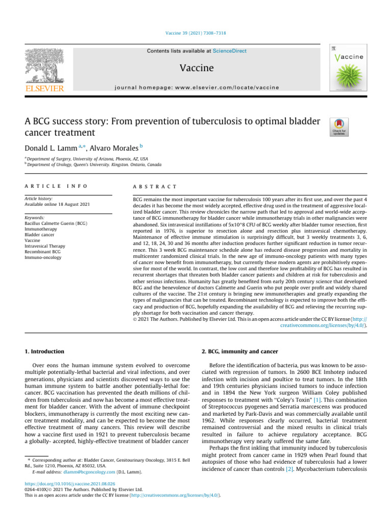 A BCG Success Story From Prevention of Tuberculosis To Optimal B - 2021 ...