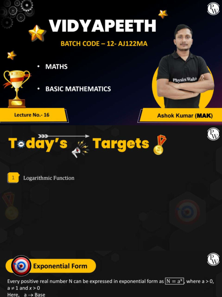 Basic Math & Logarithm - 16 - Class Notes - 12-AJ122MA | PDF