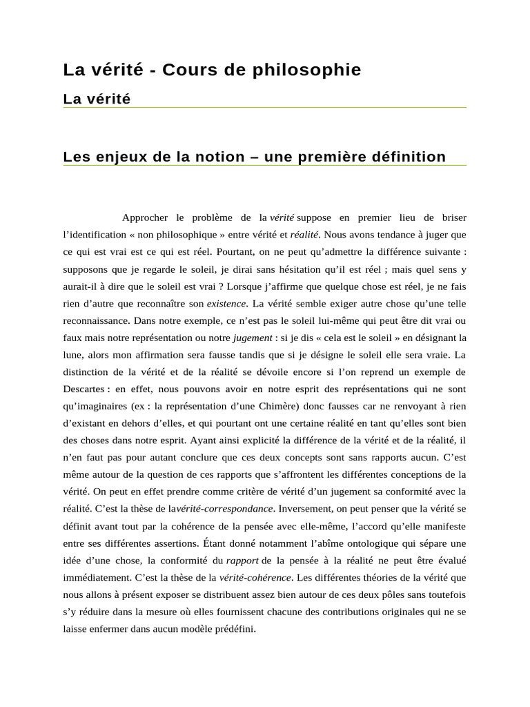 La vérité en philosophie : enjeux et définitions | PDF | Vérité ...