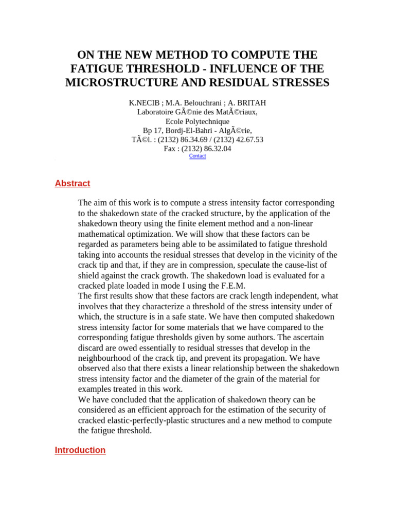 Fatigue Threshold Calculation Method | PDF | Fracture | Fracture Mechanics