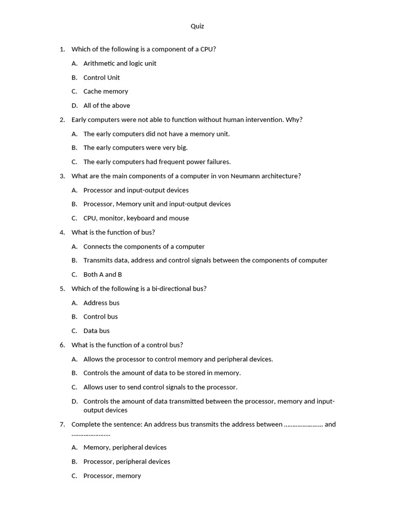 Quiz | PDF | Central Processing Unit | Computer Data Storage
