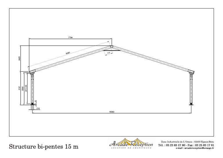 Abris Métallique Bi-Pente 6m x 6m - Fiche technique