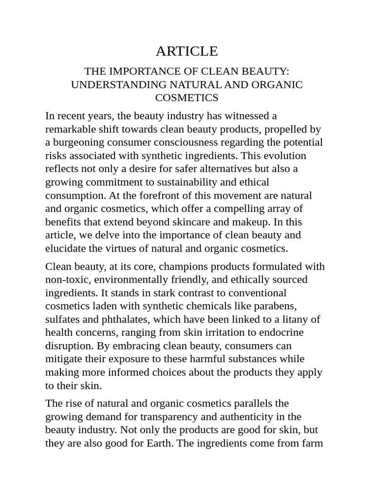 ARTICLE On Clean Beauty Health Assignment | PDF | Cosmetics | Pollution